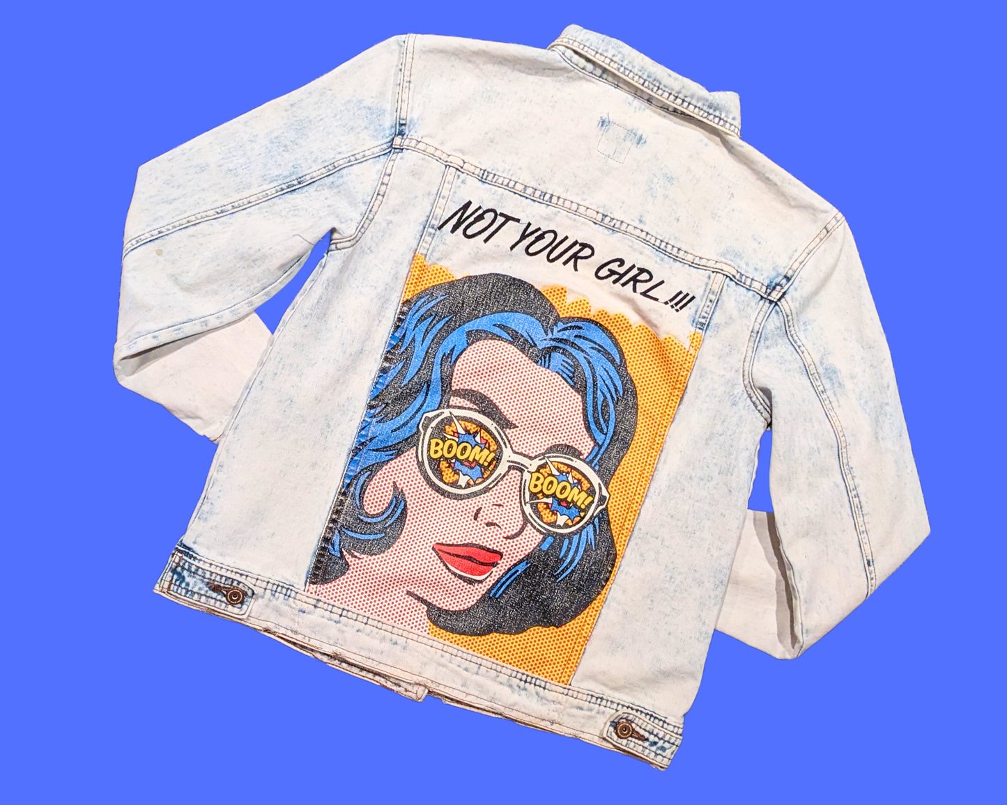 Y2K Boom Boom Jeans, Not Your Girl, Pop-Art Denim Jacket Size S