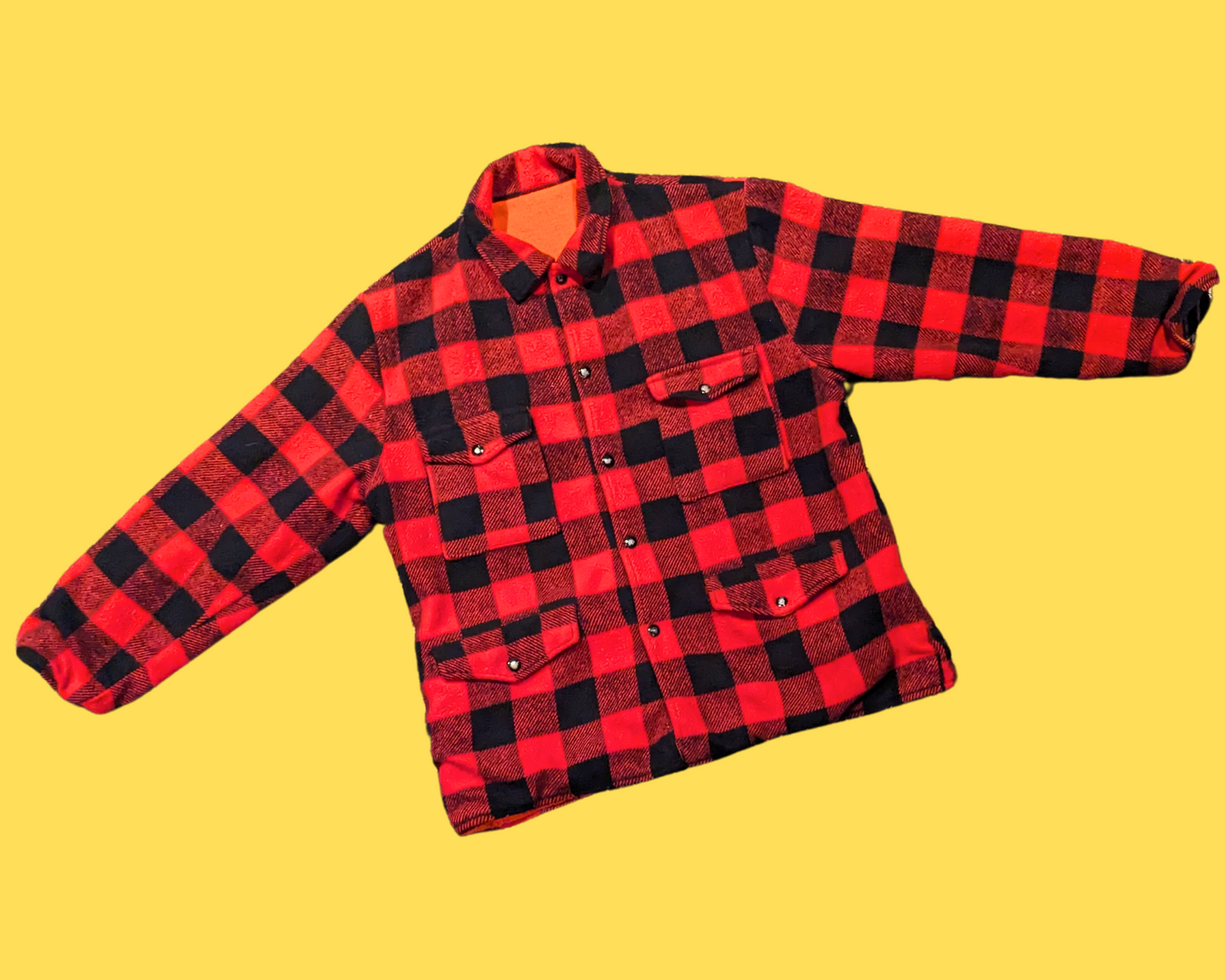 Vintage 1990's Reversible Red Plaid and Orange Lumberjack Jacket Size L