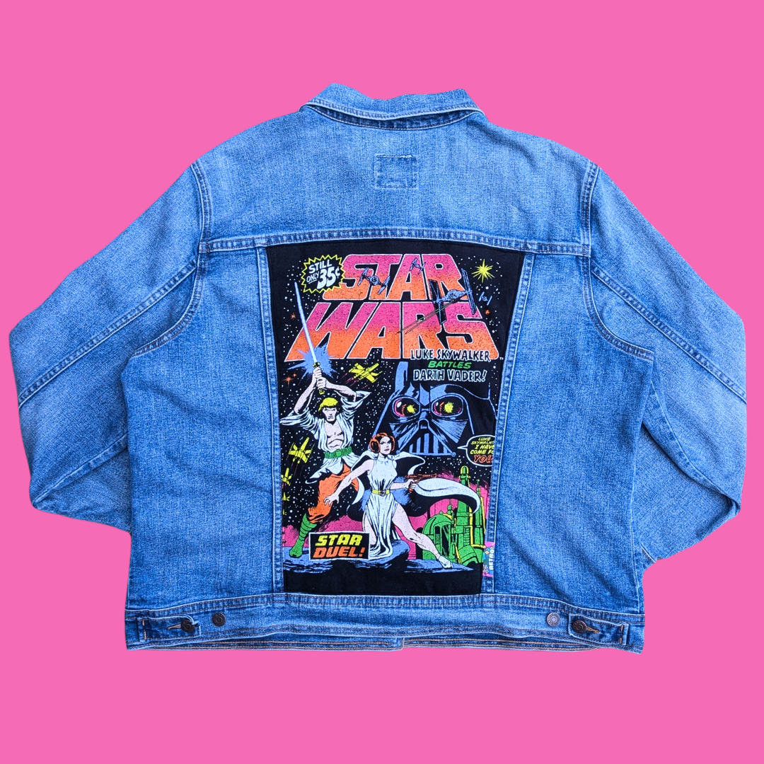 Star Wars Upcycled T-Shirt Denim Jacket Size XXL