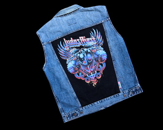 Handmade, Upcycled Judas Priest Denim Jacket/Vest Size L