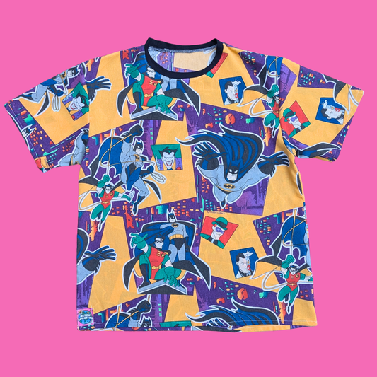 Handmade, Upcycled Batman Bedsheet T-Shirt Oversized S-M, Fitted L-XL
