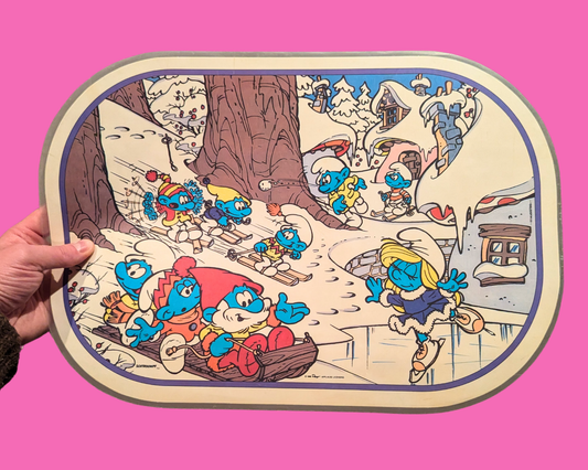 Lot de 4 sets de table vintage en plastique à collectionner Les Schtroumpfs des années 1980