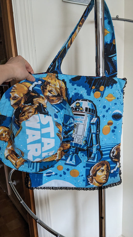 Commande pour Ashley, sac fourre-tout Star Wars fait main et recyclé et chapeau bob assorti