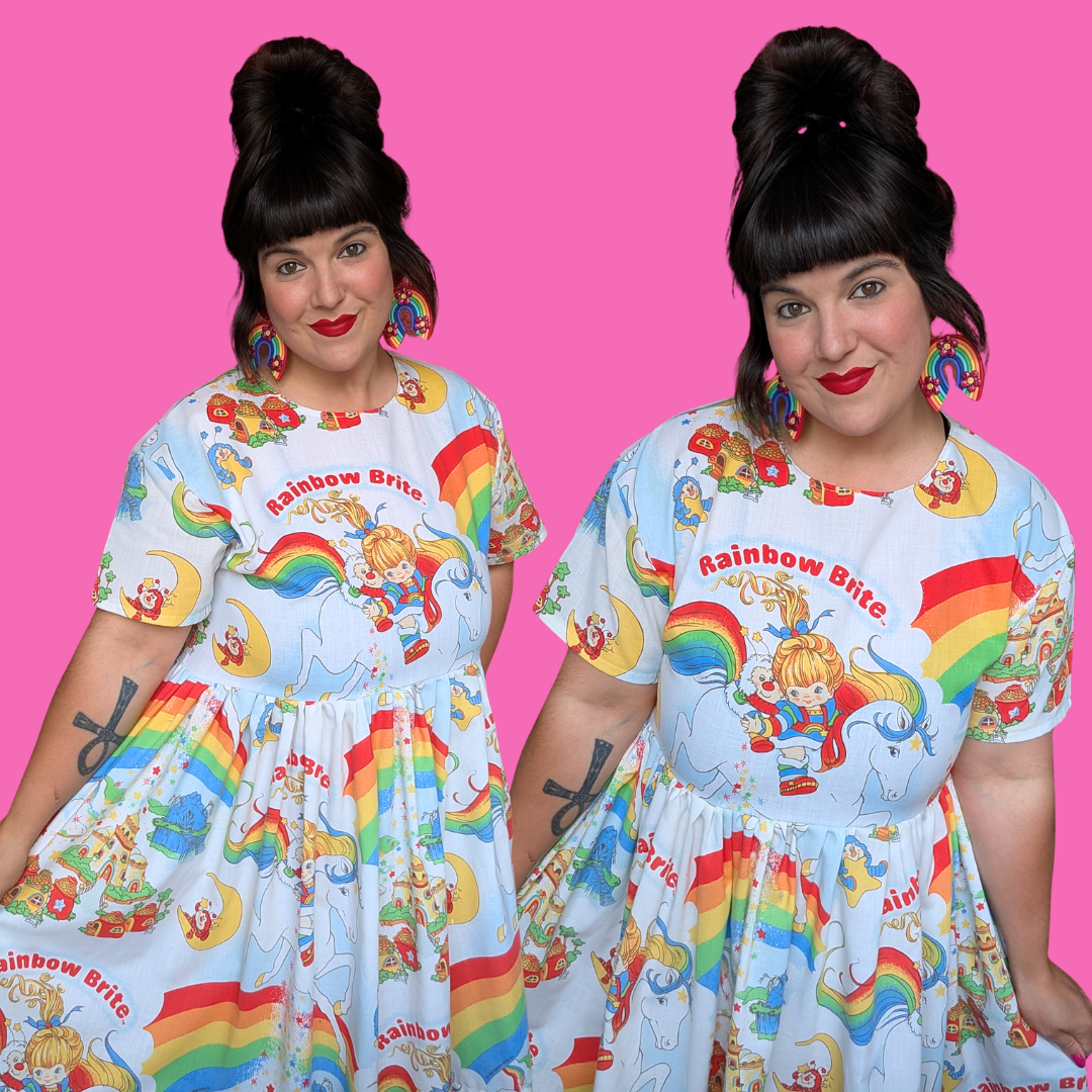 Handmade, Upcycled Rainbow Brite Bedsheet Dress Fits an Oversized S-M or Fitted L-XL