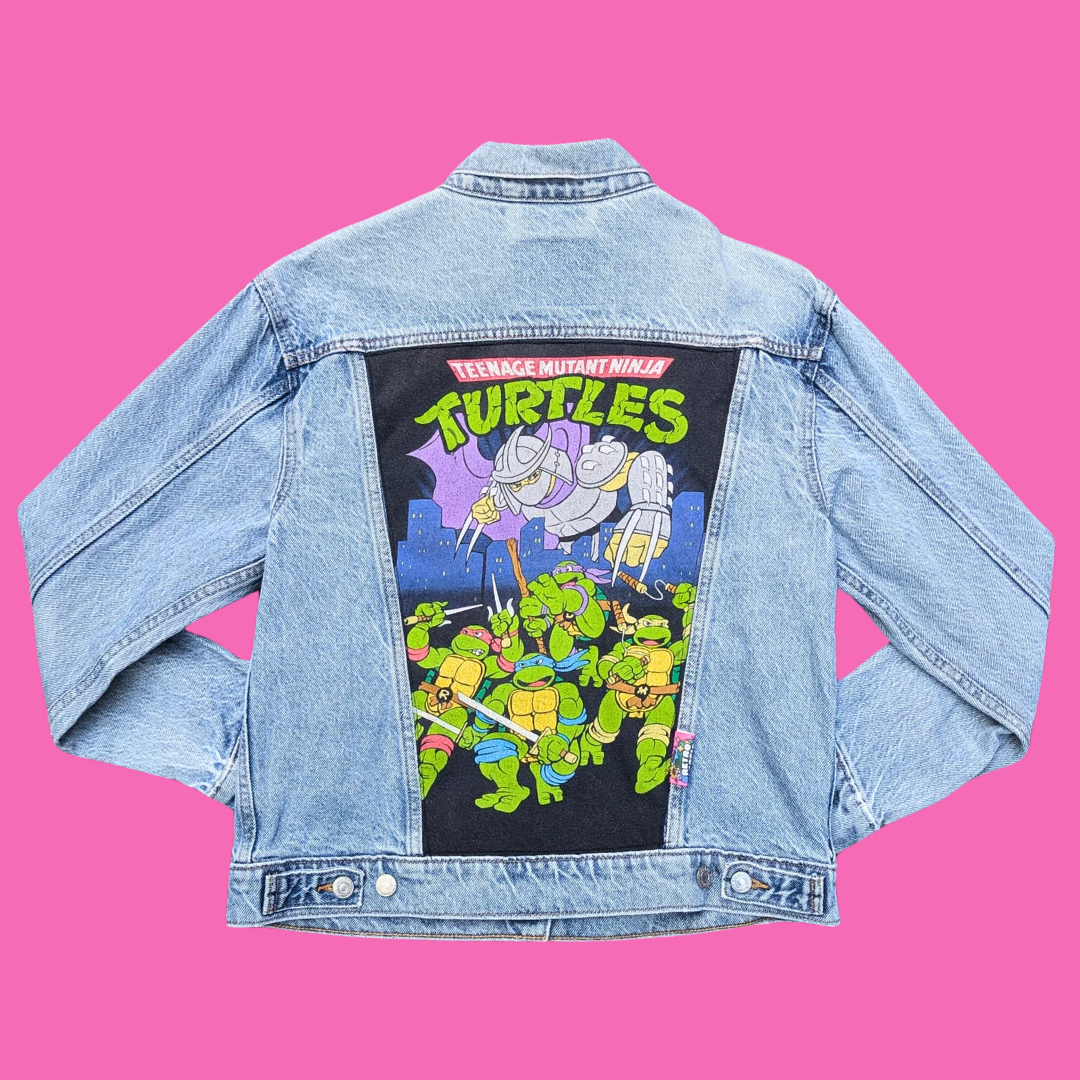 Teenage Mutant Ninja Turtles Upcycled T-Shirt Denim Jacket Size M