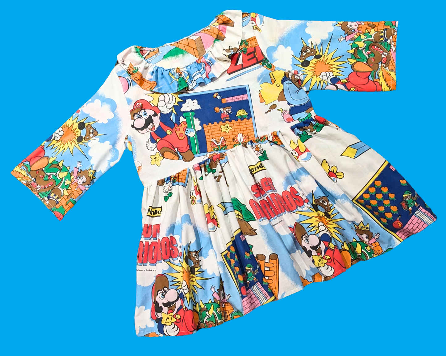Handmade, Upcycled Vintage 1988 Nintendo, Super Mario Bros and Zelda Bedsheet Dress Size 2XL