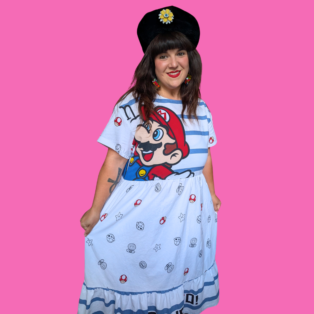 Handmade, Upcycled Disney's Nintendo Super Mario Duvet Cover Dress Fits an Oversized S-M or Fitted L-XL