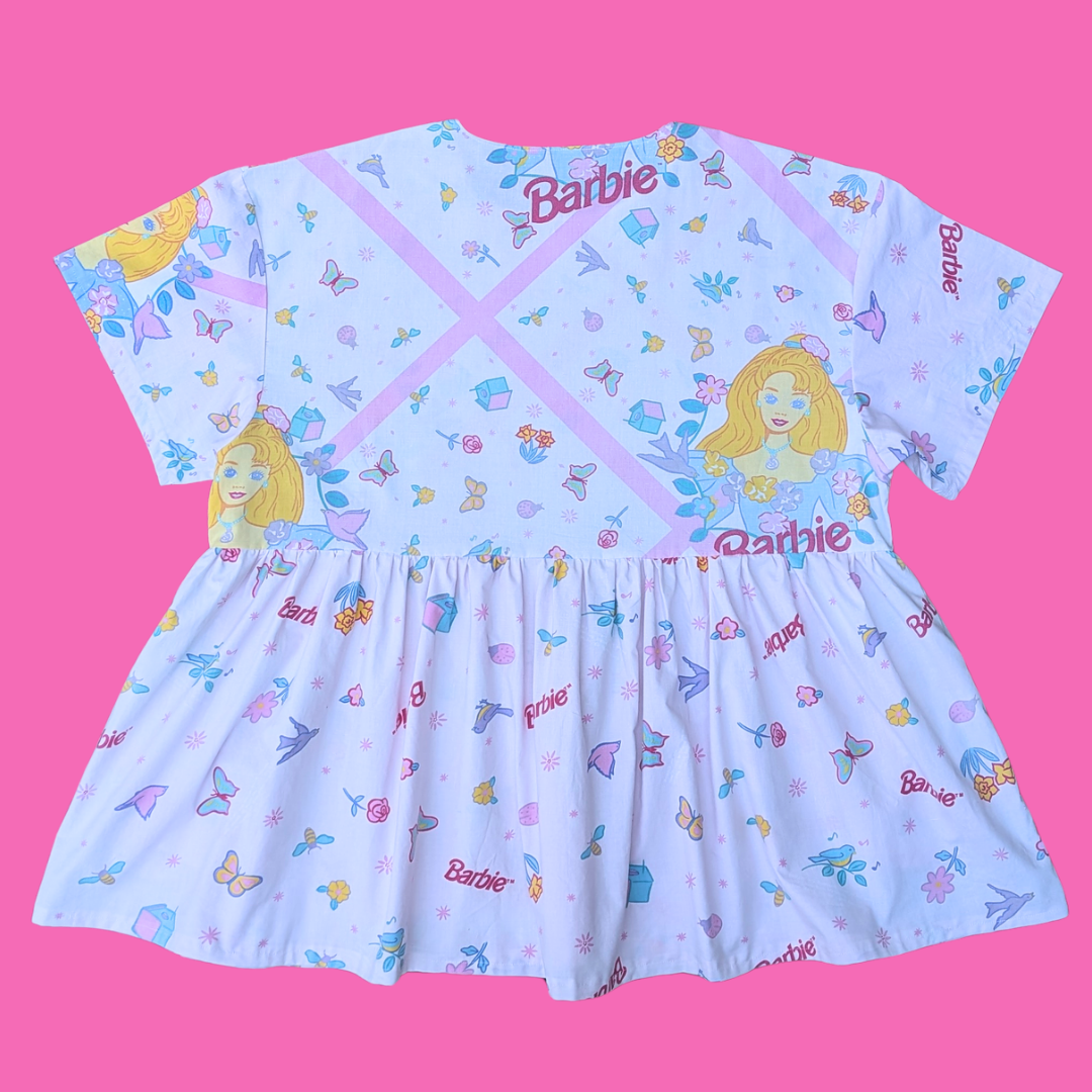 Handmade, Upcycled Barbie Bedsheet Dress Fits an Oversized XL or Fitted 2XL