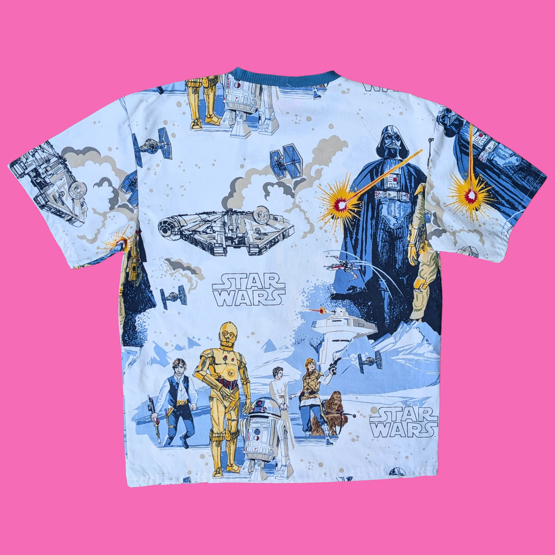 Handmade, Upcycled Star Wars Bedsheet T-Shirt Oversized S-M, Fitted L-XL