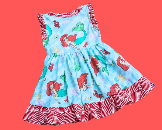 Handmade, Upcycled The Little Mermaid Bedsheet Dress Size M