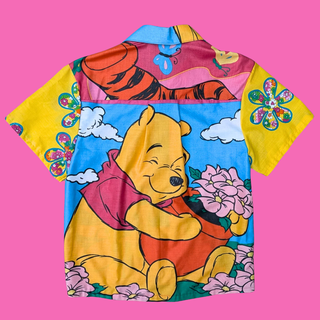 Chemise boutonnée en drap de lit Winnie l'Ourson de Walt Disney, faite main, recyclée, Taille XS