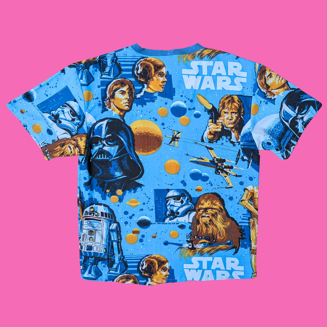 Fait à la main, T-shirt Drap de lit Star Wars Recyclé Grande Taille S-M, Ajusté L-XL