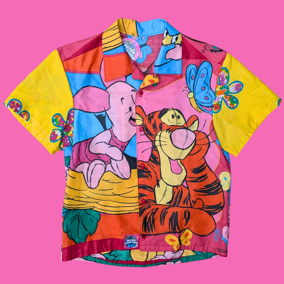 Chemise boutonnée en drap de lit Winnie l'Ourson de Walt Disney, faite main, recyclée, Taille XS