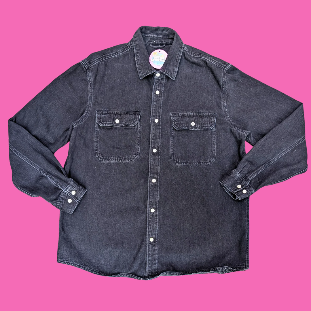 Joker "Put On A Happy Face" Upcycled T-Shirt Denim Jacket/Button Down Shirt Size XL for Men