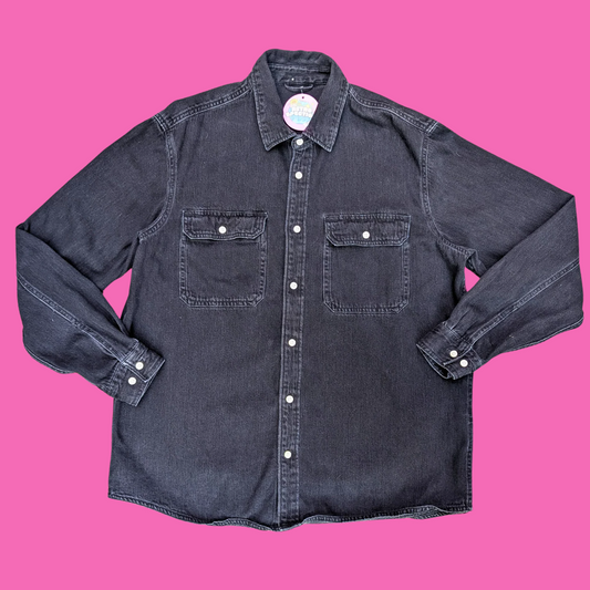 Joker "Put On A Happy Face" Upcycled T-Shirt Denim Jacket/Button Down Shirt Size XL for Men