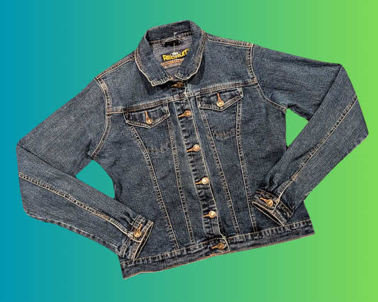 Handmade, Upcycled Focal Bangers, The Alchemist Vermont Denim Jacket Size M