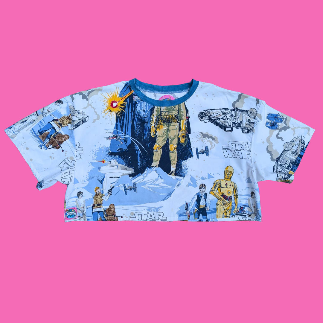 Handmade, Upcycled Star Wars Bedsheet Crop Top Oversized XL, Fitted 2XL