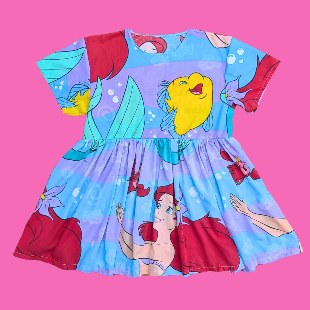 Handmade, Upcycled Disney's The Little Mermaid Bedsheet Dress Fits an Oversized S-M or Fitted L-XL