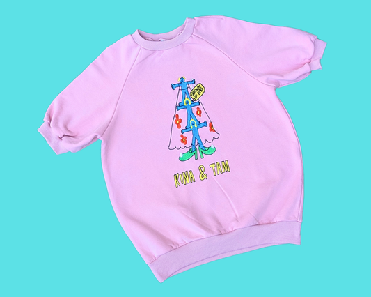 Pull à manches courtes brodé rose Kina &amp; Tam Grown Up Bag, taille S