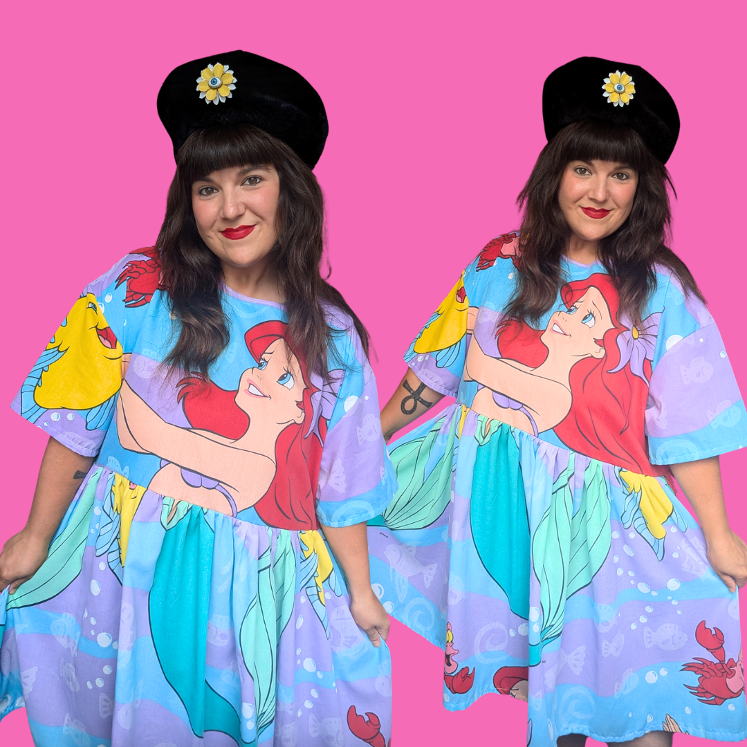 Handmade, Upcycled Disney's The Little Mermaid Bedsheet Dress Fits an Oversized XL or Fitted 2XL