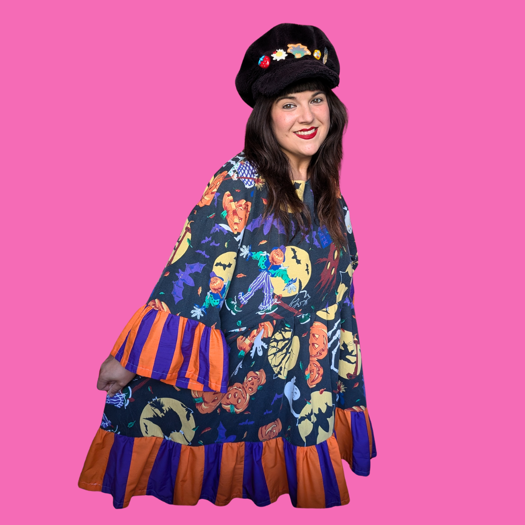 Handmade, Upcycled Halloween Themed Tablecloth Dress Fits an Oversized XL or Fitted 2XL