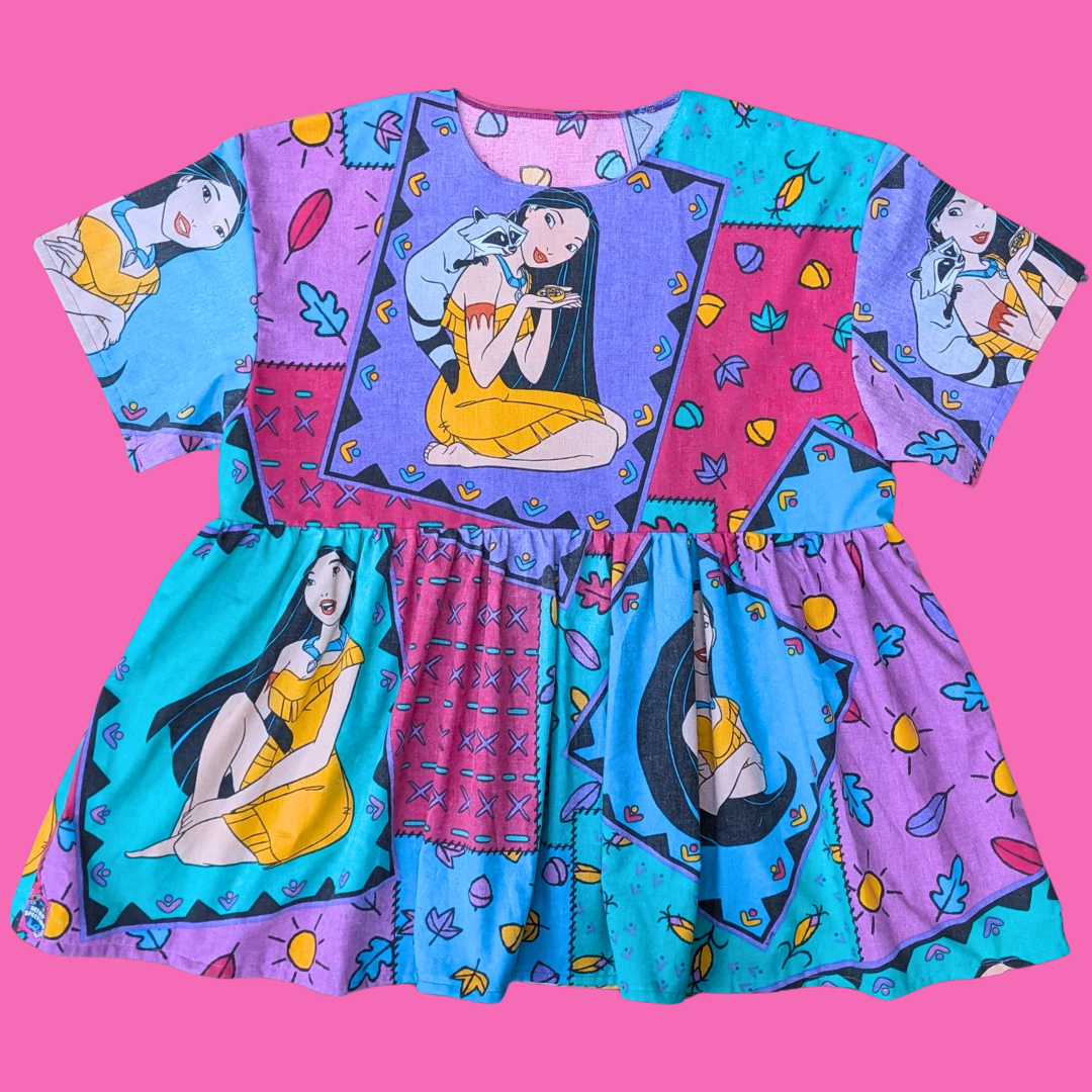 Handmade, Upcycled Disney's Pocahontas Bedsheet Dress Fits an Oversized XL or Fitted 2XL