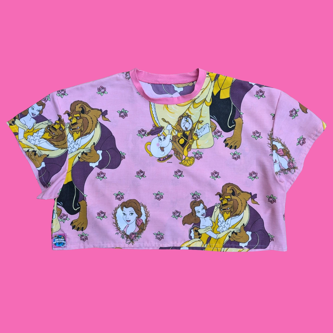 Haut court en drap de lit, fait main à partir de La Belle et la Bête de Walt Disney, XL ample, 2XL ajusté