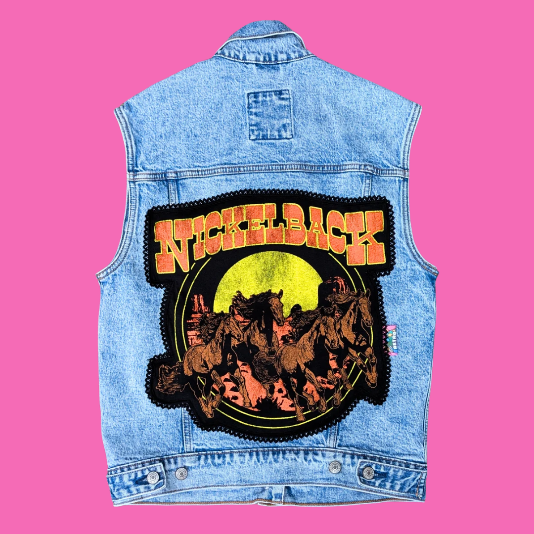 Nickelback Upcycled T-Shirt Sleeveless Denim Jacket Size XS (fits larger)