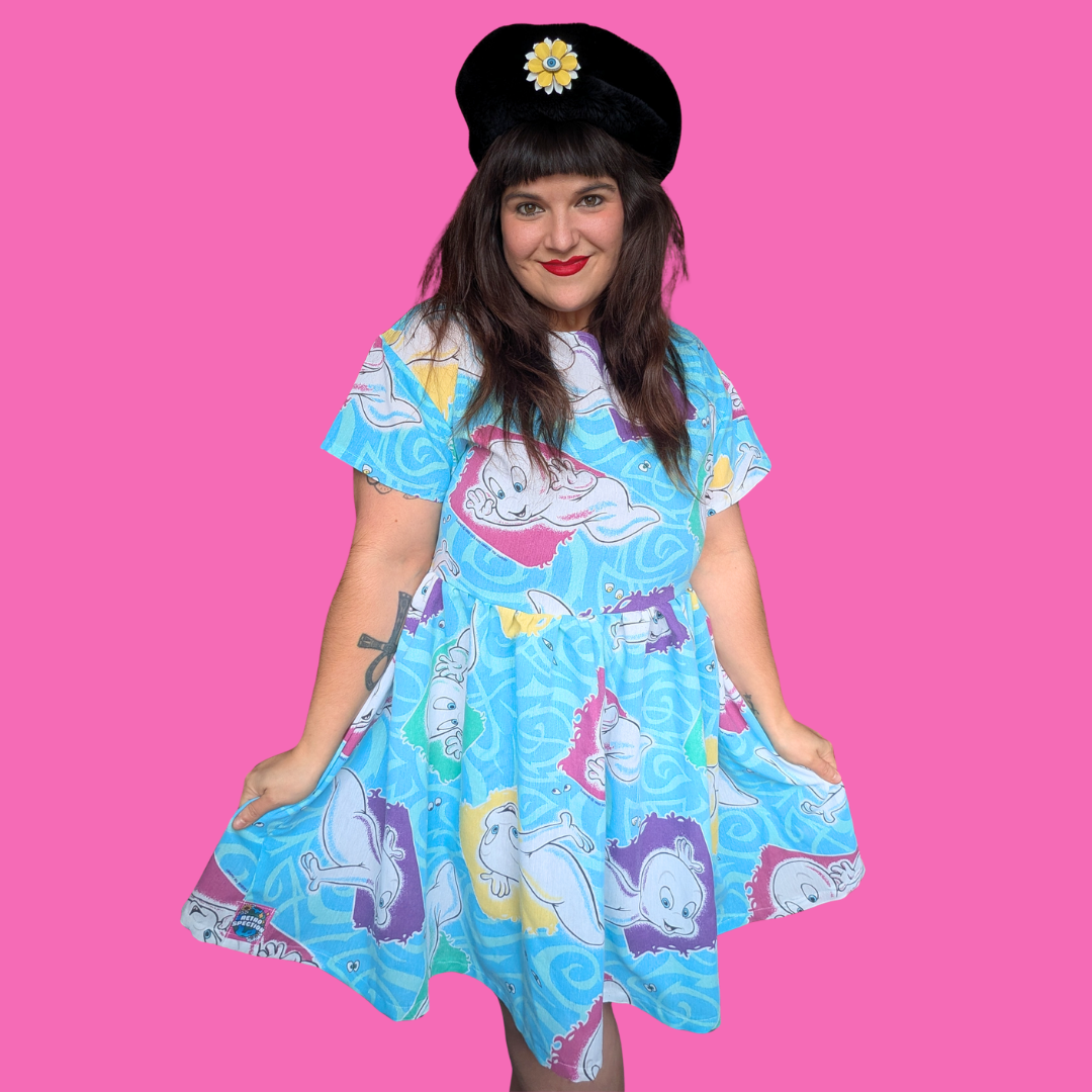 Handmade, Upcycled Casper the Friendly Ghost Bedsheet Dress Fits an Oversized S-M or Fitted L-XL