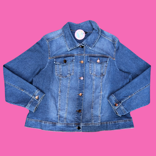 Kiss Upcycled T-Shirt Denim Jacket Size 2XL