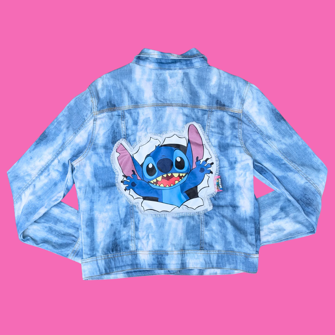 Lilo & Stitch Upcycled T-Shirt Denim Jacket Size L