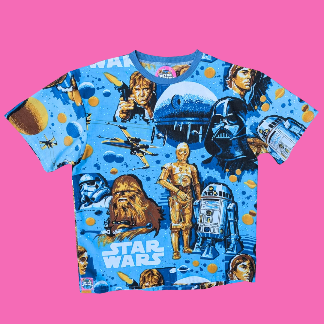 Fait à la main, T-shirt Drap de lit Star Wars Recyclé Grande Taille S-M, Ajusté L-XL