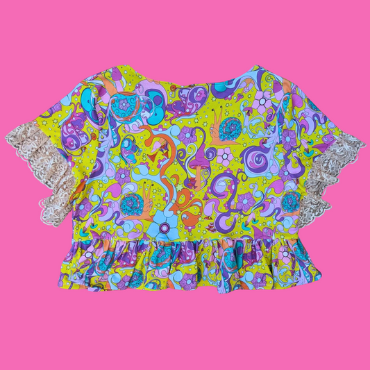 Handmade, Upcycled Groovy, Psychedelic Fabric Blouse Size XL