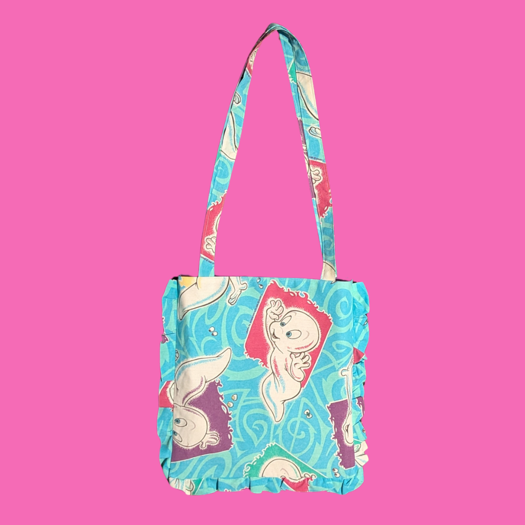 Handmade, Upcycled Casper the Friendly Ghost Bedsheet Tote Bag