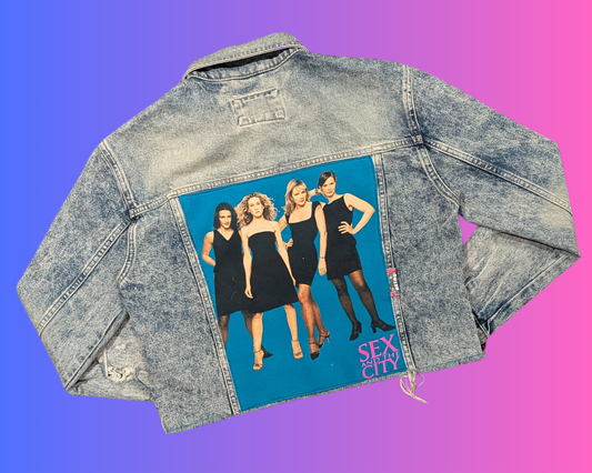Handmade, Upcycled Sex and the City Denim Jacket Size M