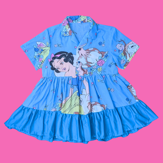 Handmade, Upcycled Walt Disney's Snow White and the Seven Dwarves Bedsheet Button Down Dress Size XL