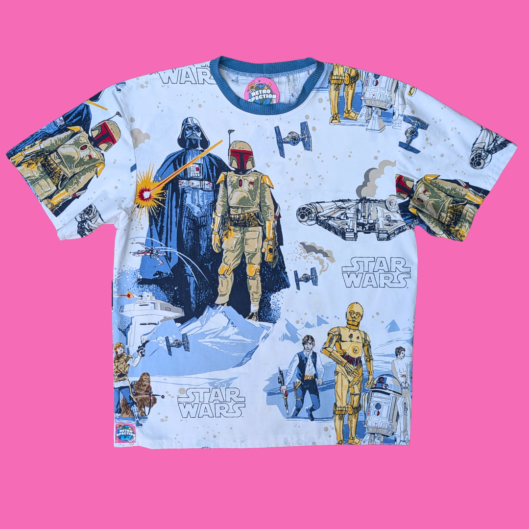 Handmade, Upcycled Star Wars Bedsheet T-Shirt Oversized S-M, Fitted L-XL