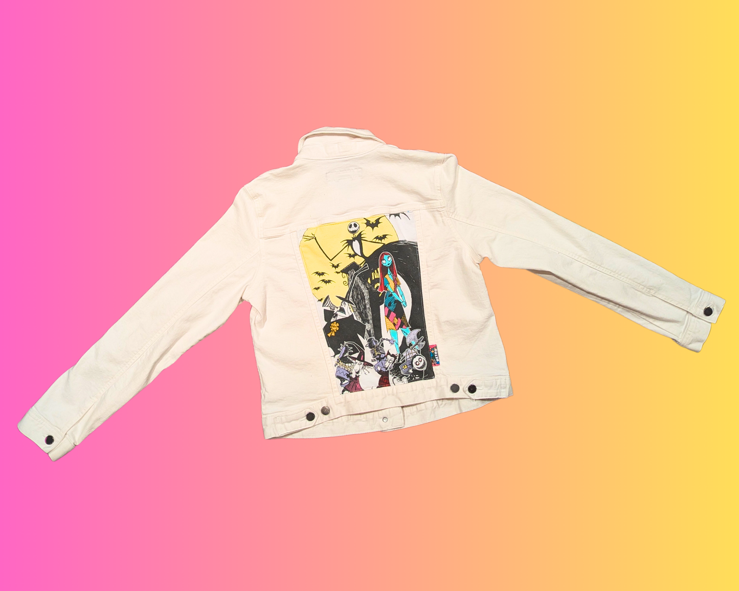 Handmade, Upcycled The Nightmare Before Christmas White Denim Jacket Size L