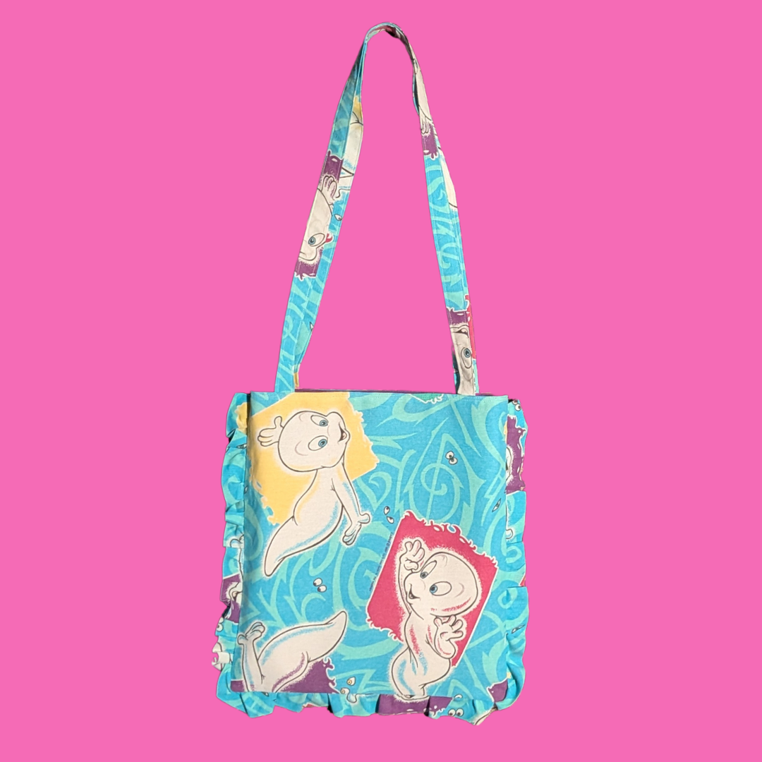 Handmade, Upcycled Casper the Friendly Ghost Bedsheet Tote Bag