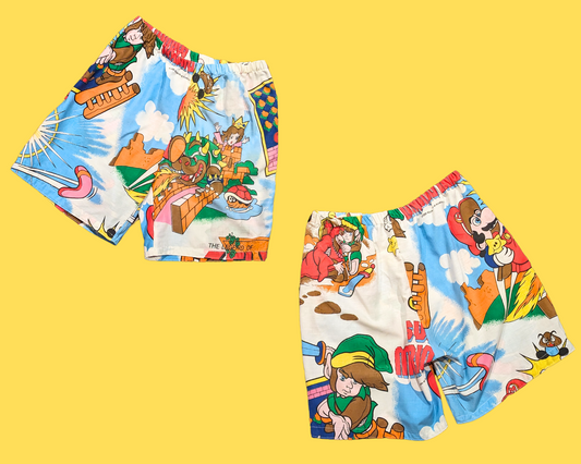 Handmade, Upcycled Vintage 1988 Nintendo, Super Mario Bros and Zelda Bedsheet T-Shirt and Shorts Set Size M