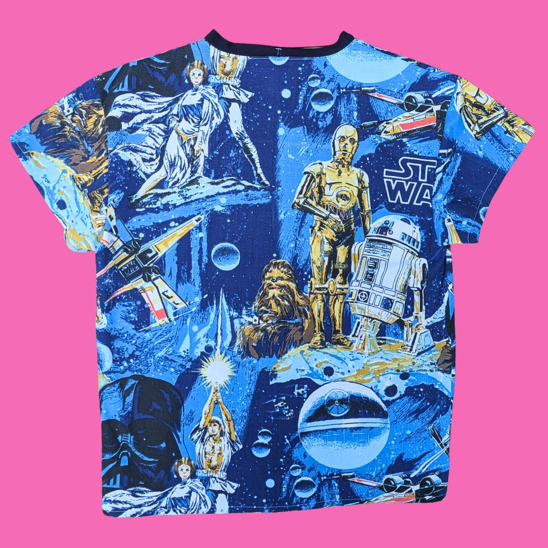 Handmade, Upcycled Star Wars Bedsheet T-Shirt Oversized S-M, Fitted L-XL