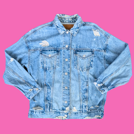 The Powerpuff Girls Upcycled T-Shirt Denim Jacket Size M for Women