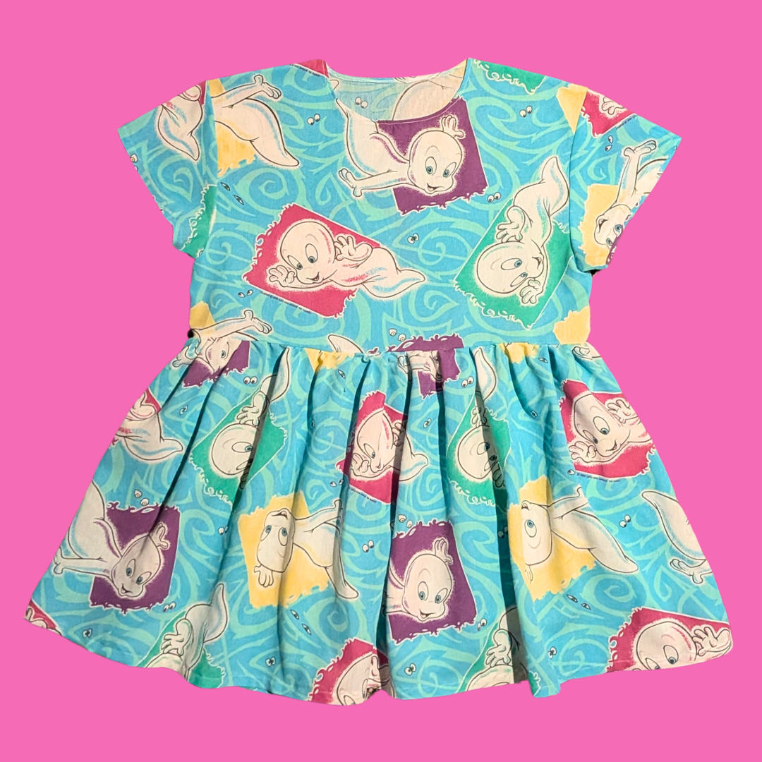 Handmade, Upcycled Casper the Friendly Ghost Bedsheet Dress Fits an Oversized S-M or Fitted L-XL