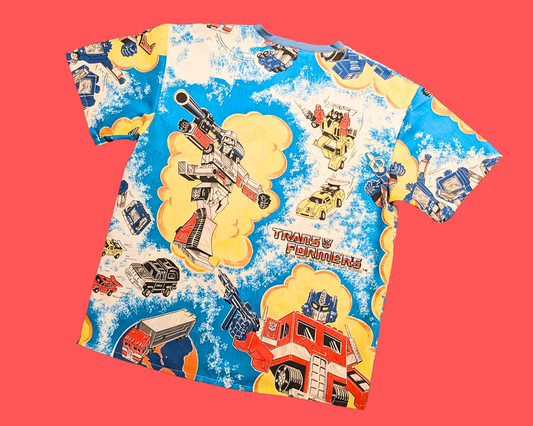 T-shirt drap de lit Transformers vintage des années 1980, fait main et recyclé, surdimensionné, taille XS - Taille M