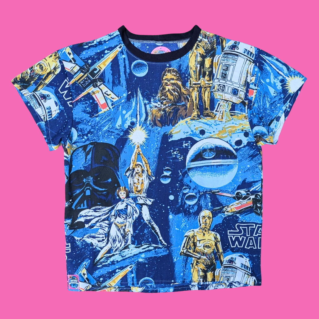 Handmade, Upcycled Star Wars Bedsheet T-Shirt Oversized S-M, Fitted L-XL