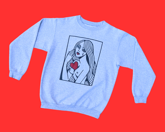 Le Cartel Imprimé à la Main à Montréal, Illustration Reine de Cœur Pull Gris Taille M