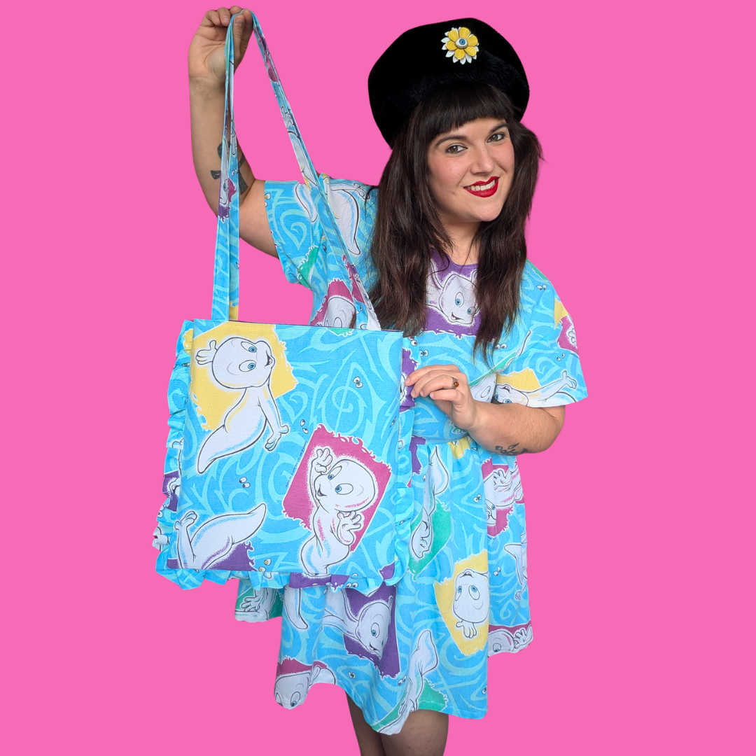 Handmade, Upcycled Casper the Friendly Ghost Bedsheet Tote Bag