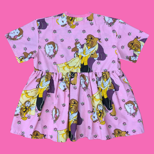 Handmade, Upcycled Walt Disney's Beauty and The Beast Bedsheet Dress Oversized XL, Fitted 2XL