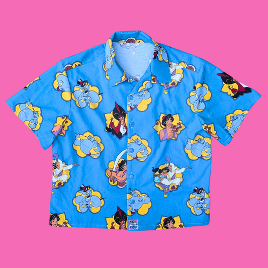 Handmade, Upcycled Walt Disney's Aladdin Bedsheet Button Down Shirt Size XL