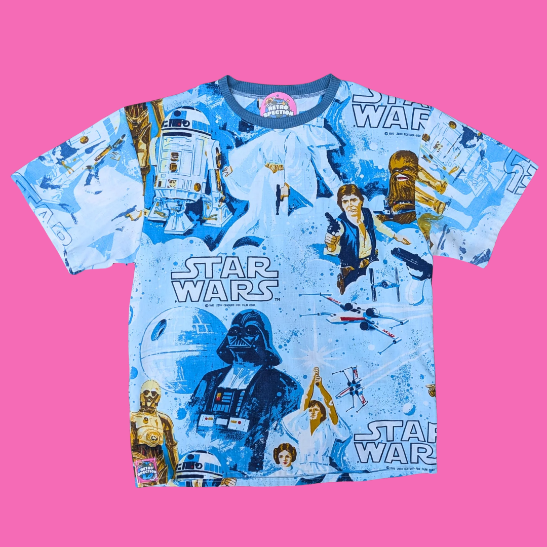 T-shirt fait main, en drap Star Wars recyclé, coupe ample S-M, coupe ajustée L-XL